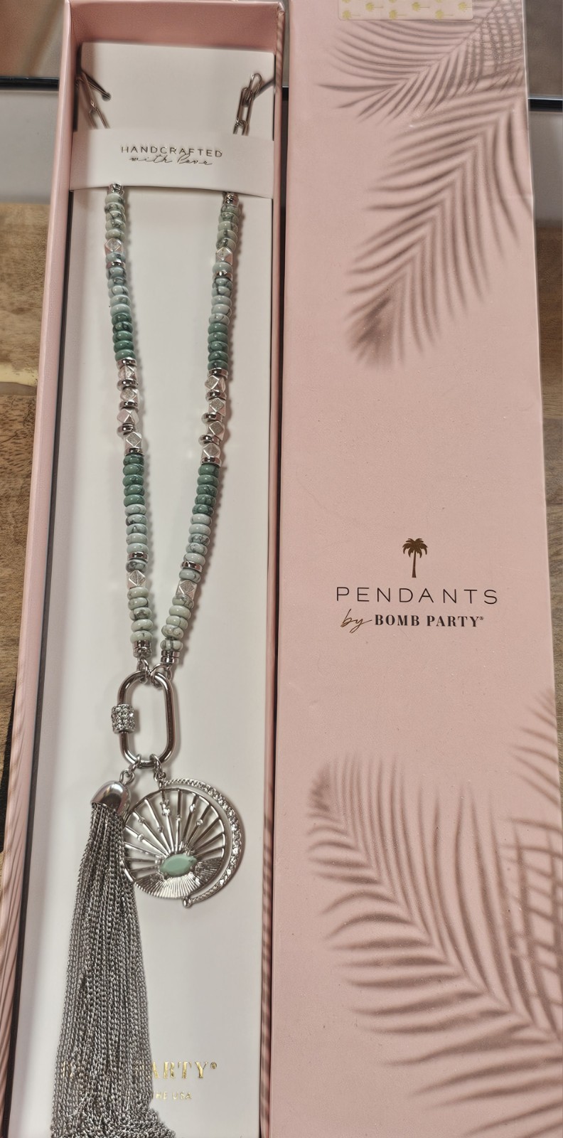 Bomb Party Summer 2023 Pendant “Dazzle The Night” Green Howlite New In Box 30″