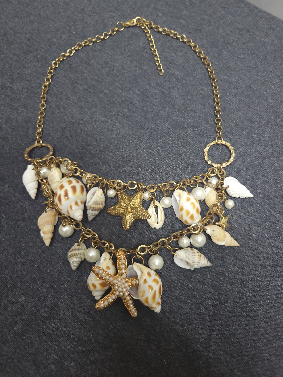 Shell, Starfish & Pearl with Gold Chain Neckless Fashion Jewelry 16” to 20”