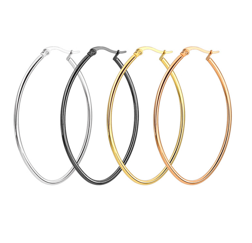 2pcs Women Stainless Steel Polished Large Drop Oval Shape Dangles Hoop Earrings