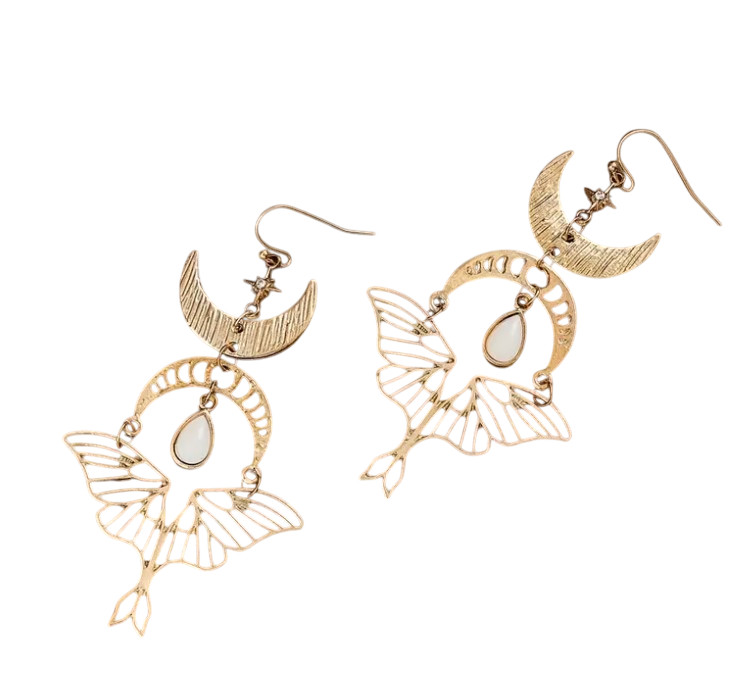 Boho Moon Moth Dangle Earrings – Vintage Zinc Alloy Jewelry for Women