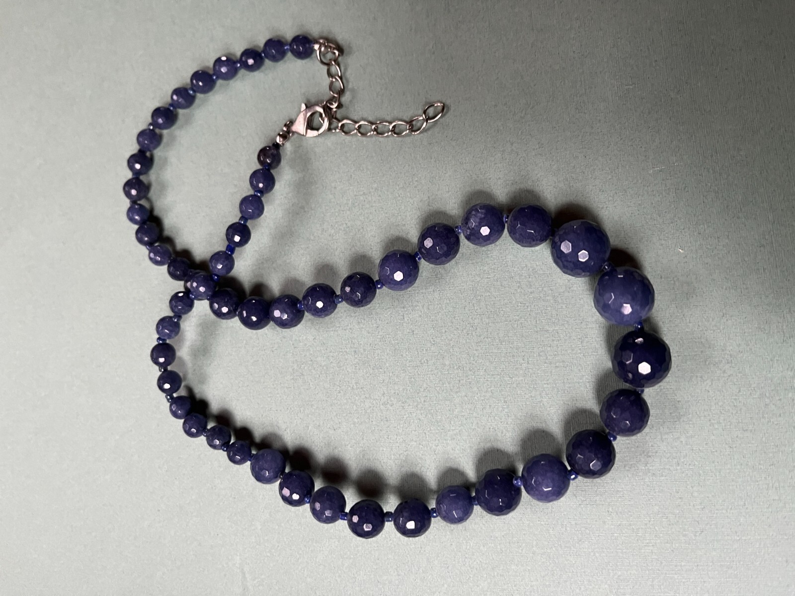 Estate Dark Blue Tapered Faceted Glass Bead Necklace – 17 inches in length + 2.2