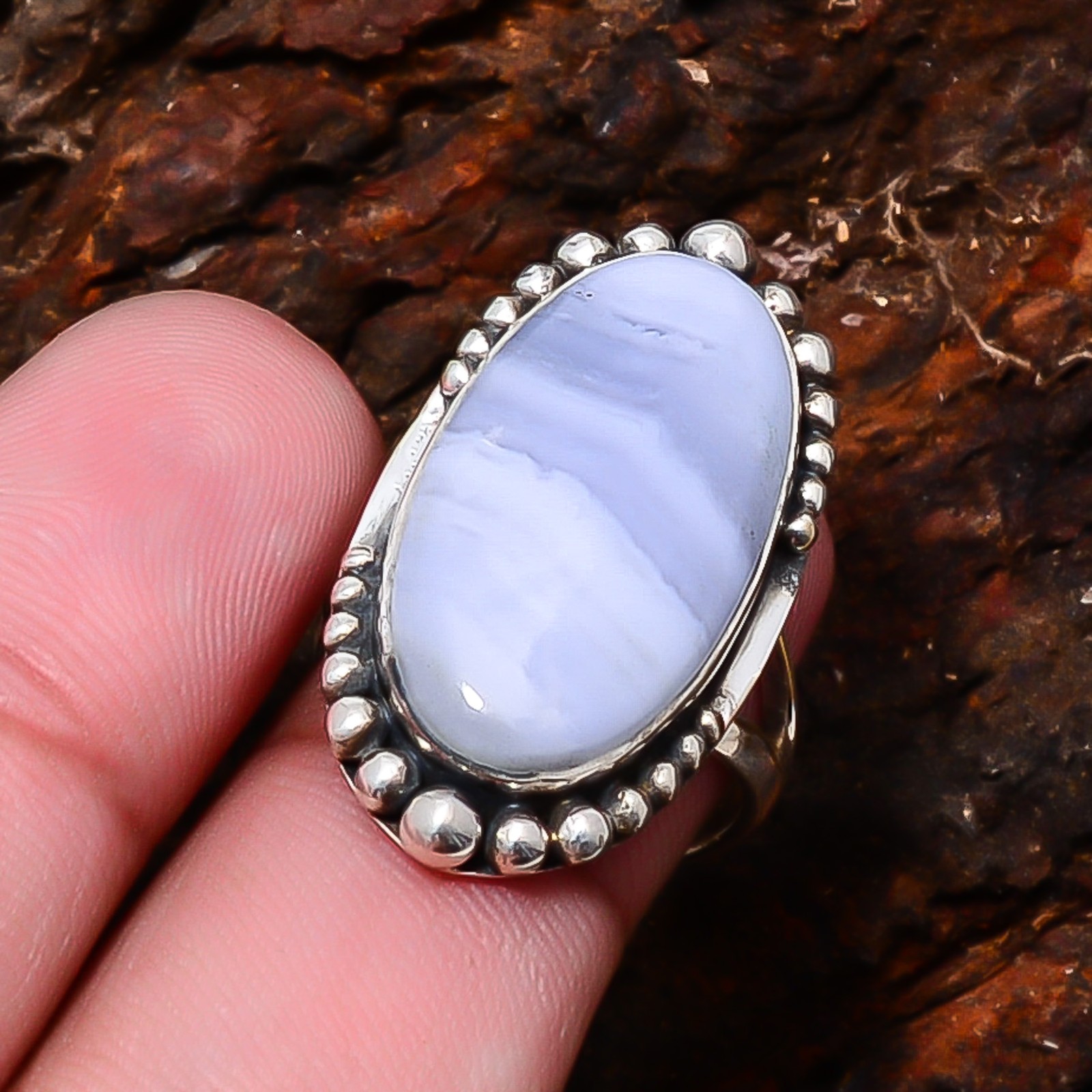 Blue Lace Agate – Namibia Gemstone 925 Sterling Silver Ring S.7 R124826