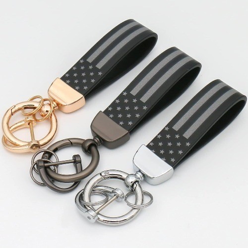 American USA Flag Black Metal Keychain with Zinc Alloy Ring – Car Accessory for