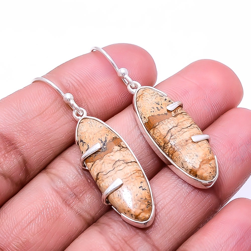 Natural Picture Jasper 925 Sterling Silver Earring 1.72″ E74, Christmas Gift