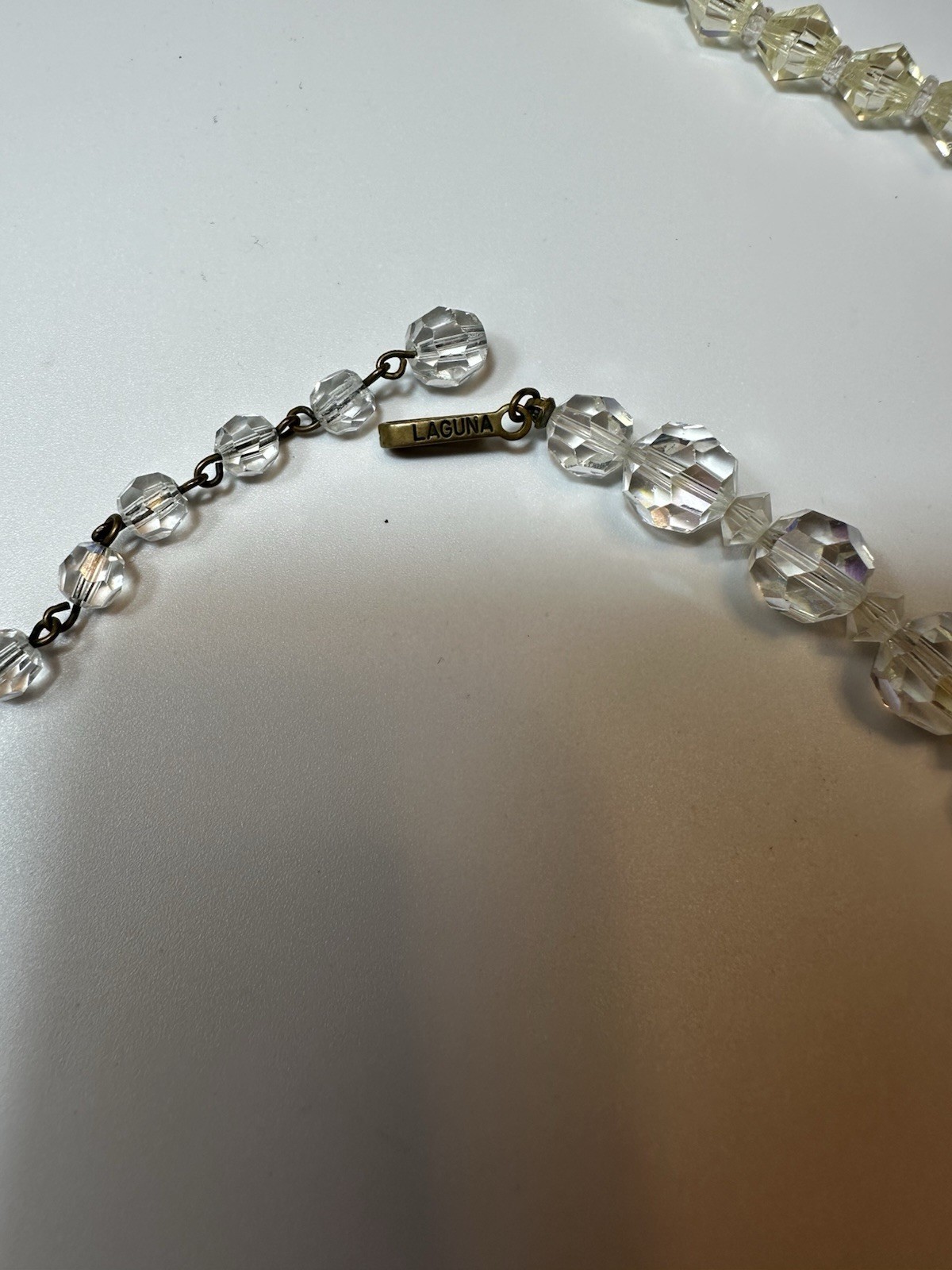 Laguna Signed Clear Faceted Crystal Double Strand Collar Box Clasp