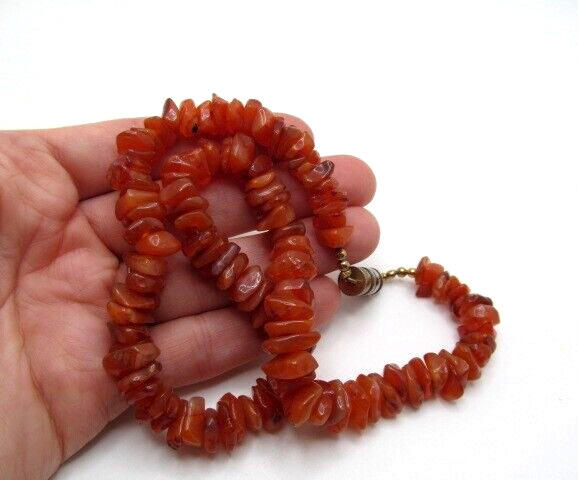 Vintage Chunky Natural Carnelian Stone 11.5mm Chip Bead Beaded Necklace 17.25 In