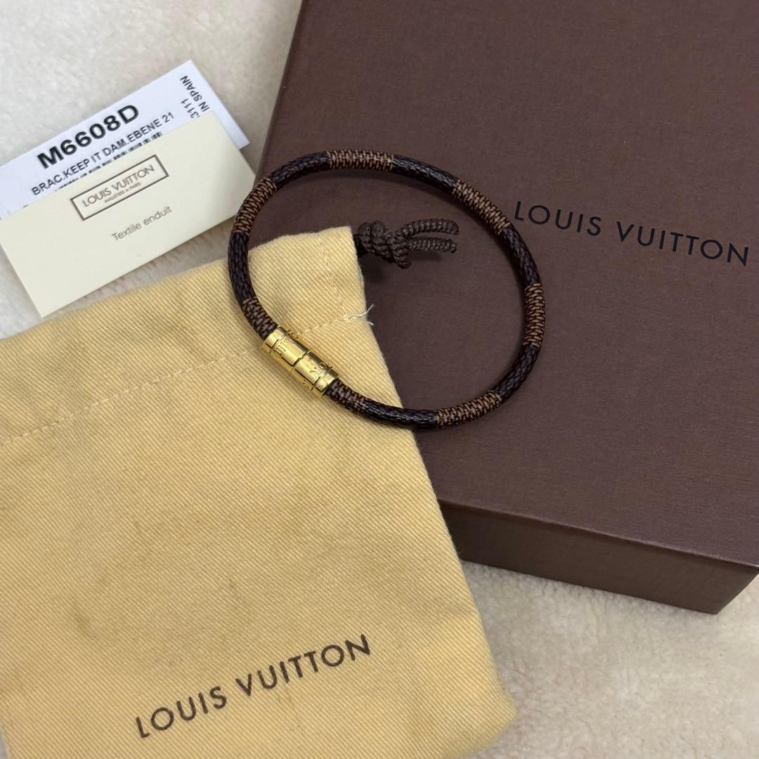 Louis Vuitton Damier Bracelet Keep It With Box Brown Gold Used