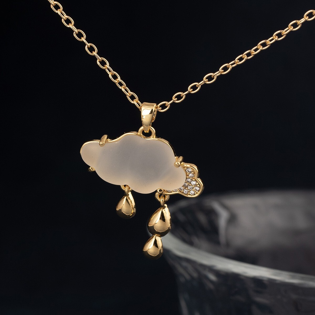 Cloud water drop inlaid zircon necklace, every day senior ladies pendant