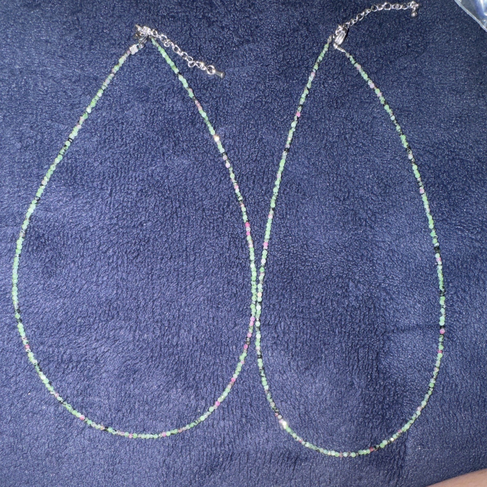 2pc Natural Ruby Zoisite Faceted 2mm Beaded Necklace with Silver Clasp