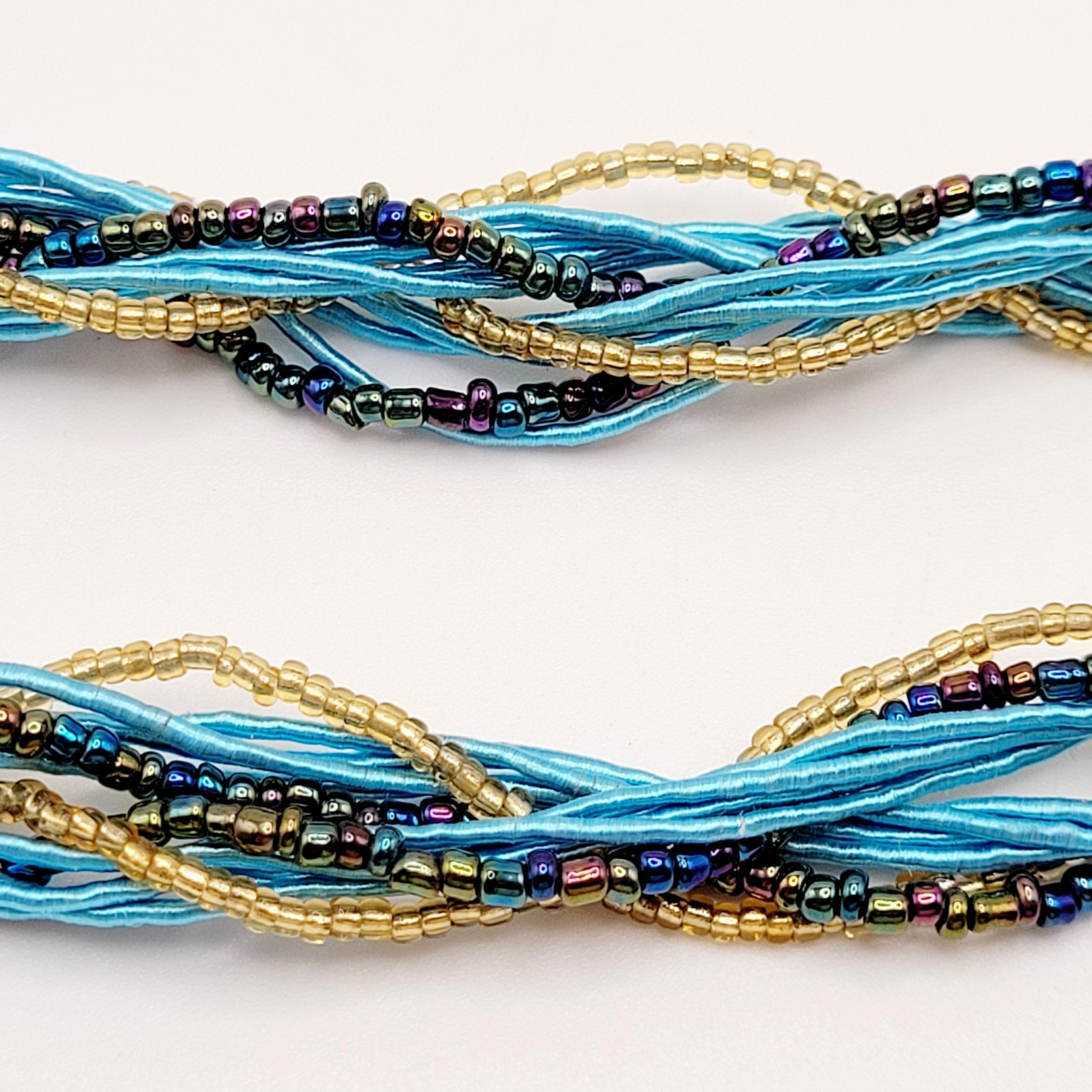 Modern Braided Multi Strand Peacock Colors Crystal Faux Stone Pendant Necklace
