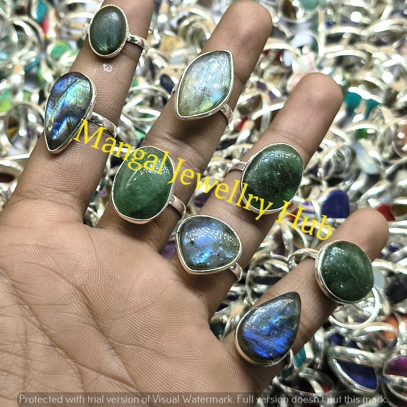 Sale Labradorite Gemstone Rings 925 Sterling Silver Plated Fashion Lot Jewellery