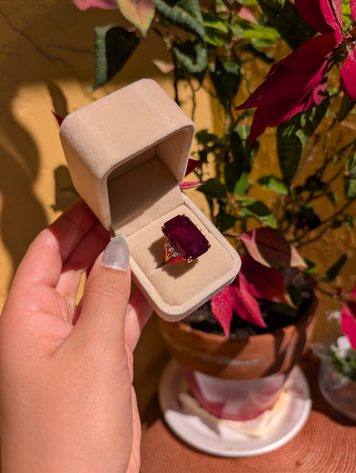 Massive Ruby-Style Red Stone Cocktail Ring 18K GEP Glam Size 8.75