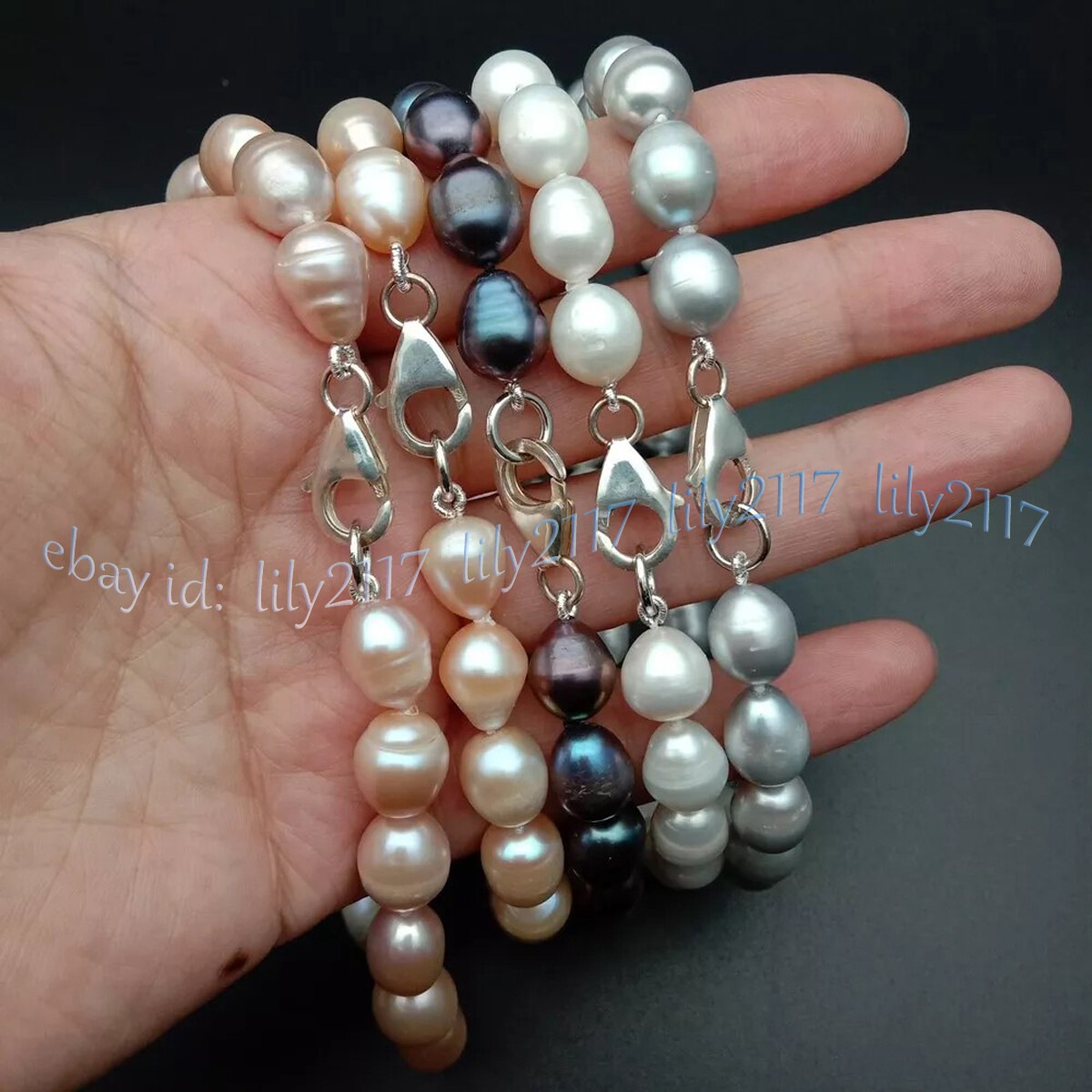 Natural White Black Gray Pink Purple Rice Cultured Pearl Necklace Silver Clasp