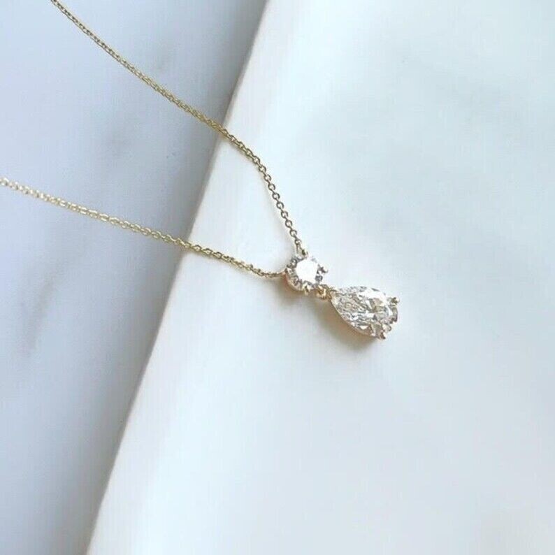 3.00Ct Simulated Diamond Womens Gift Drop Pendant & Chain 14K Yellow Gold Finish
