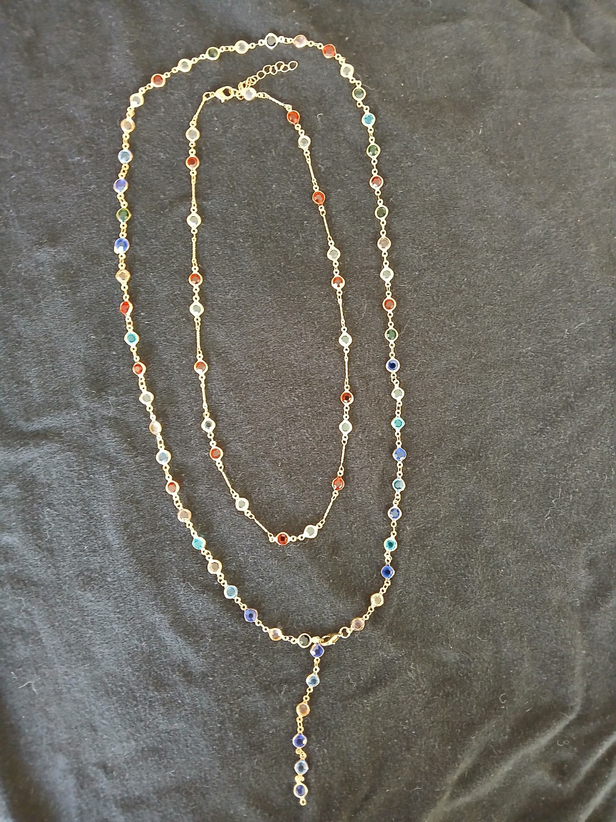 2pcs Gold Tone Multicolor Round Beaded Cable Chain Y Necklace & Chocker