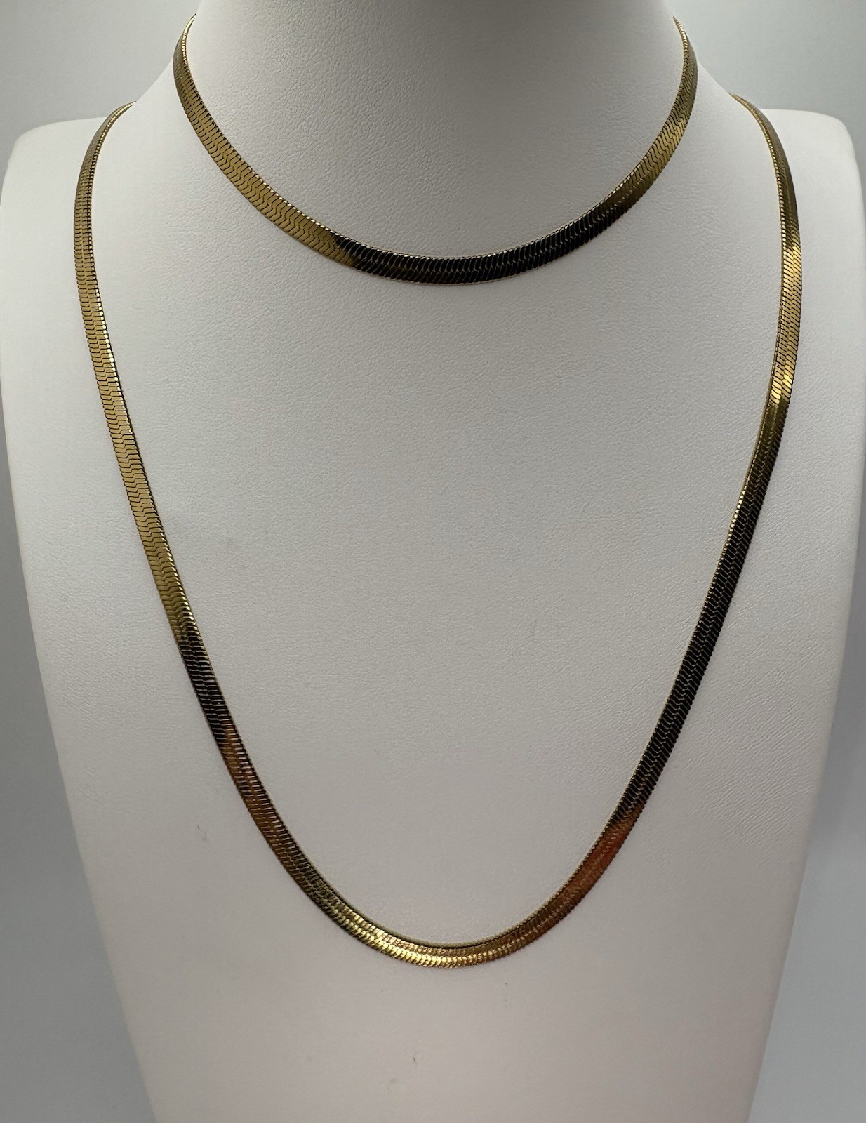 Stainless Steel Gold Tone Herringbone Necklace & Bracelet Adjustable