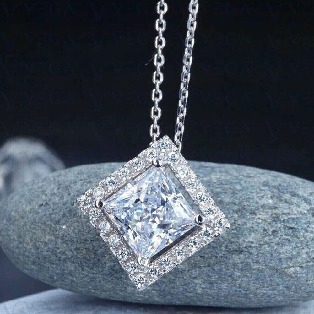 Princess Cut Simulated Diamond Women’s Charm Pendant In 14K White Gold Plated