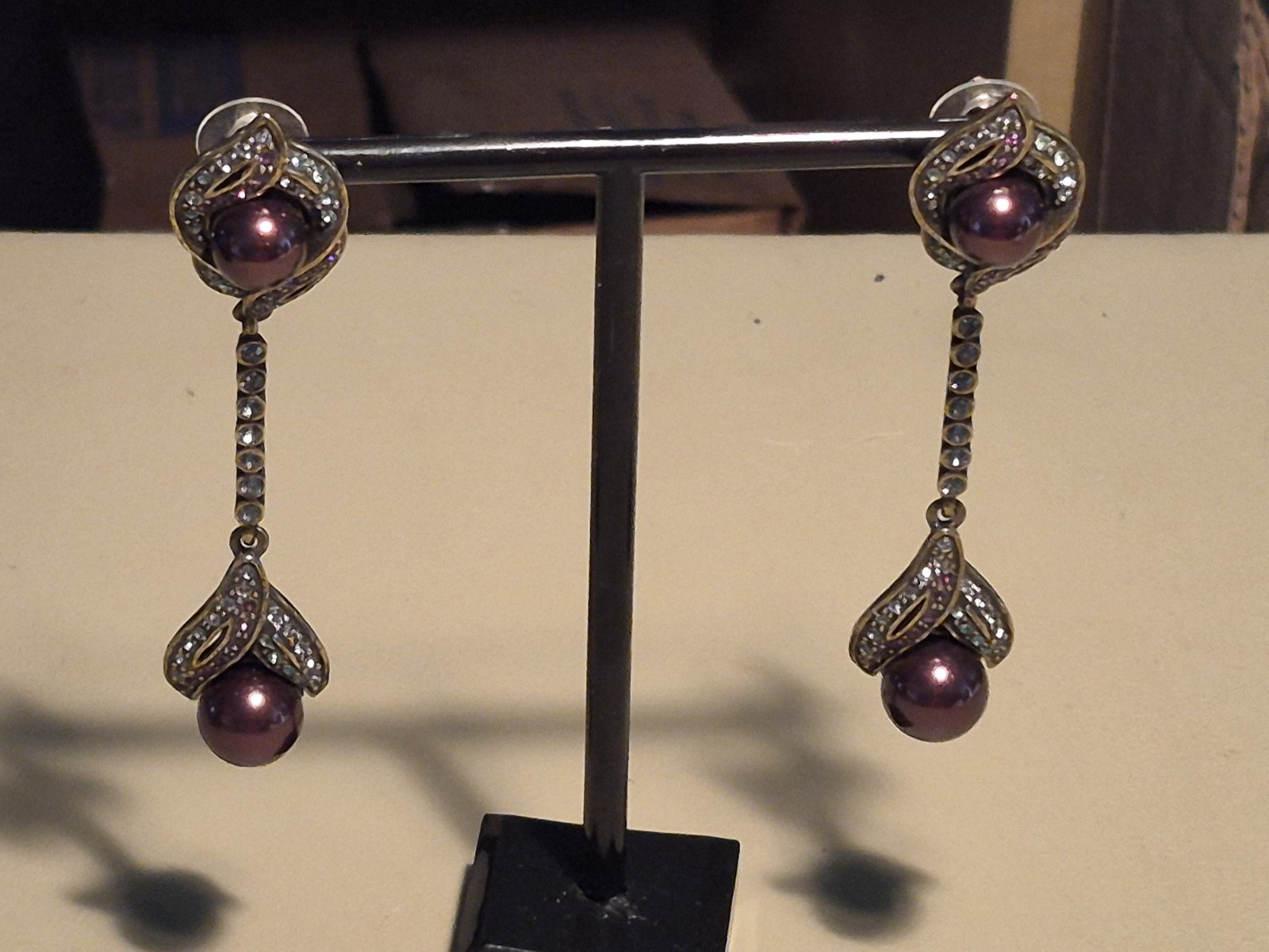 Heidi Daus Extra Long Purple Swarovski Crystal Dangle Earrings
