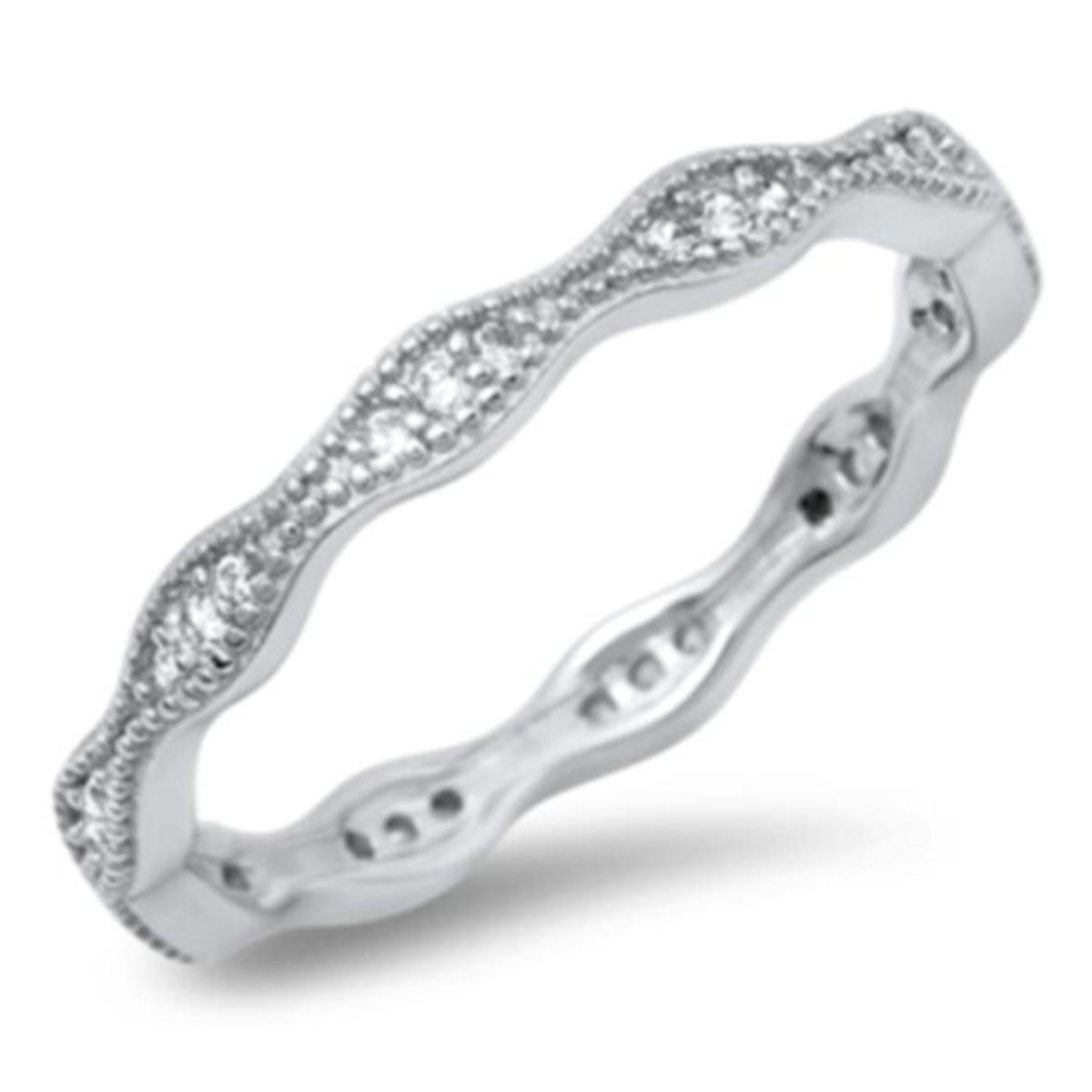 Sterling Silver .925 Eternity Wedding Band CZ Ring Sizes 5-10