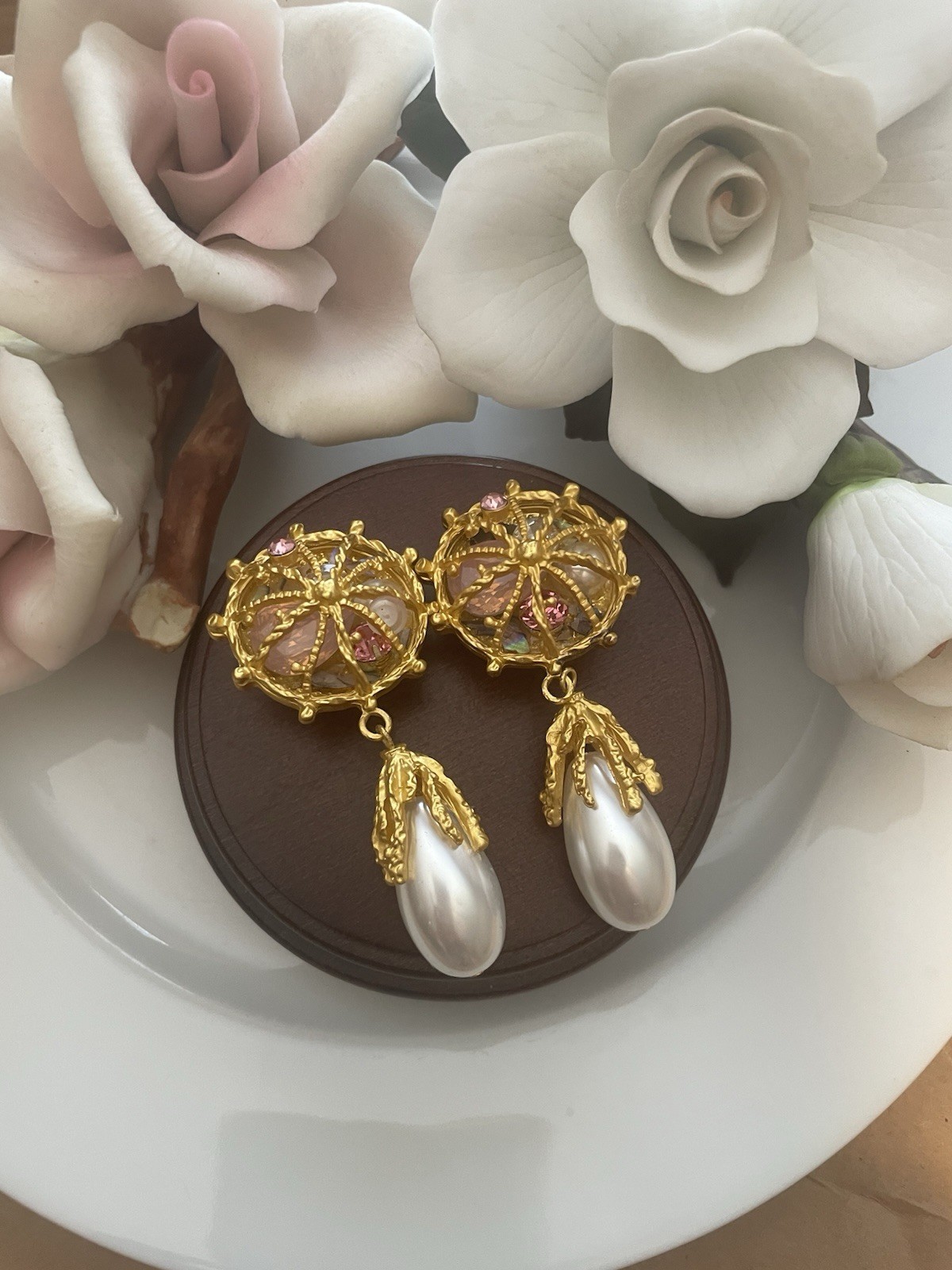 Vintage Style Clip On Earrings Big Pearl Drop Dangle Statement Wedding Bridal