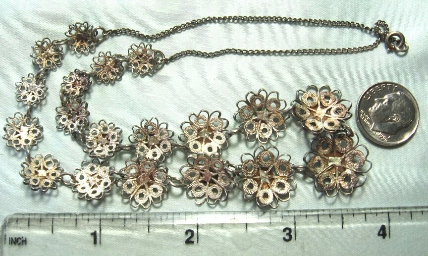 Test Silver Filigree Necklace 13.4 grams 17 1/4” long