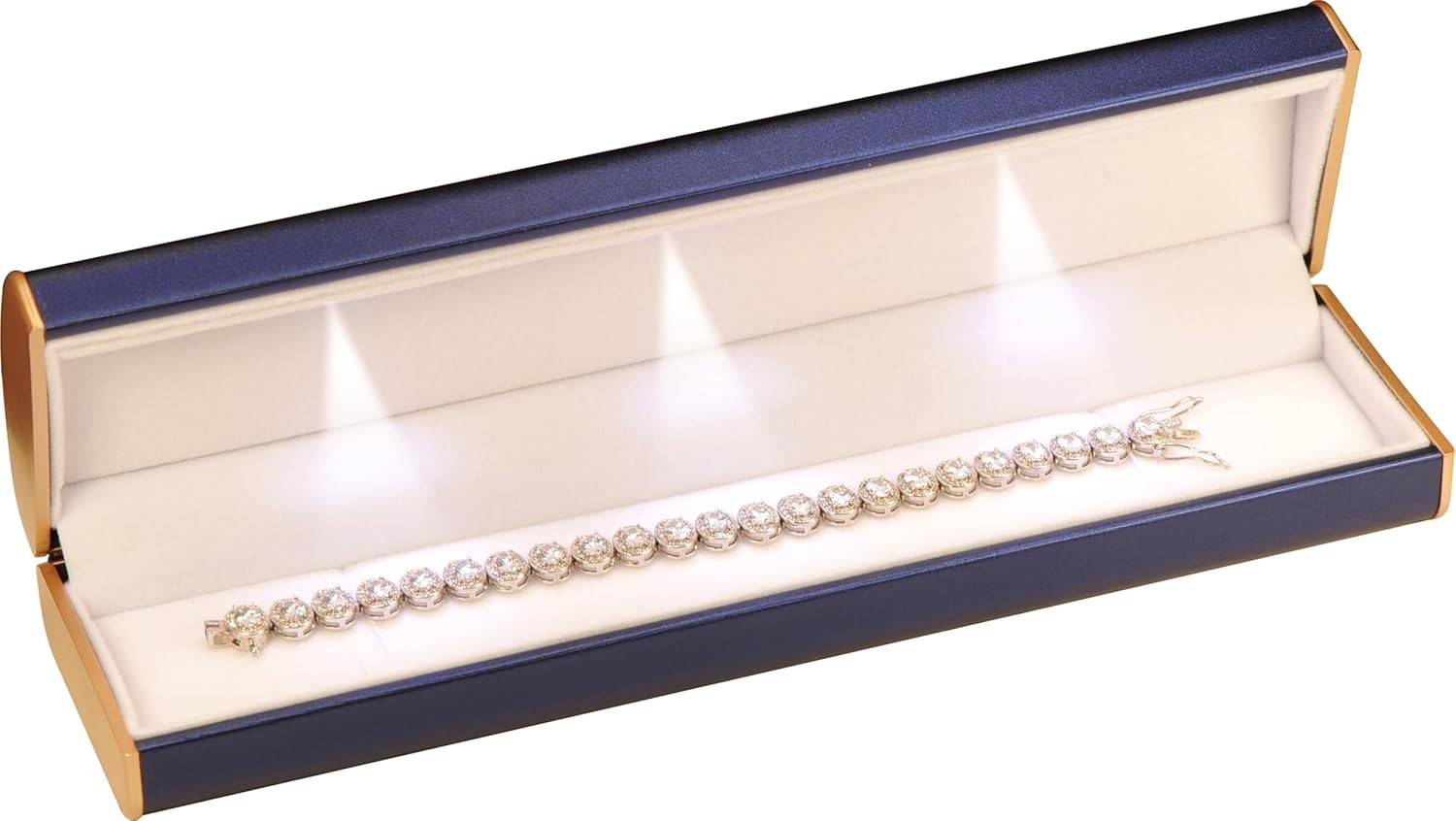 “Three LED Lights Black Bracelet Box Luxury PU Leather Dome Top Designed with Go