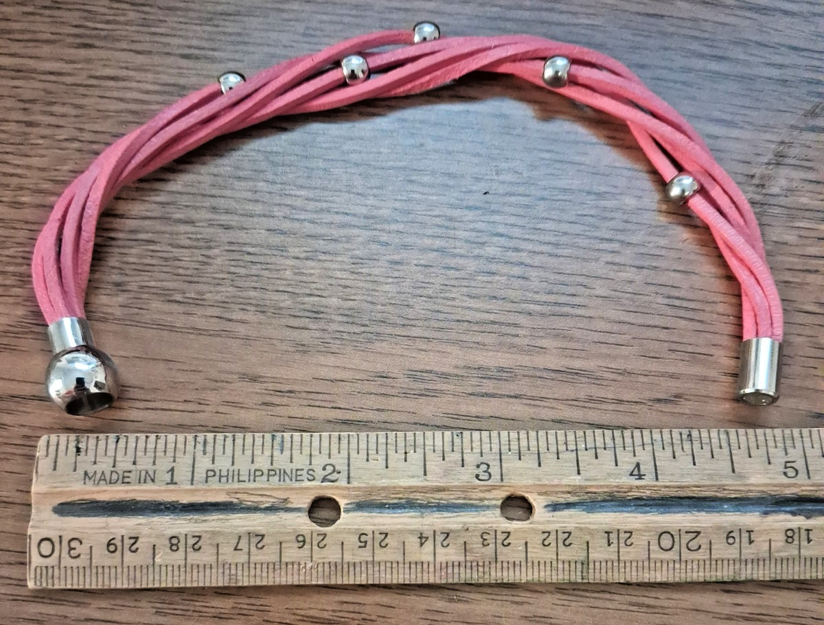 8″ Chisel Pink Leather Multi Strand Stainless Steel Magnetic Bracelet NWOT