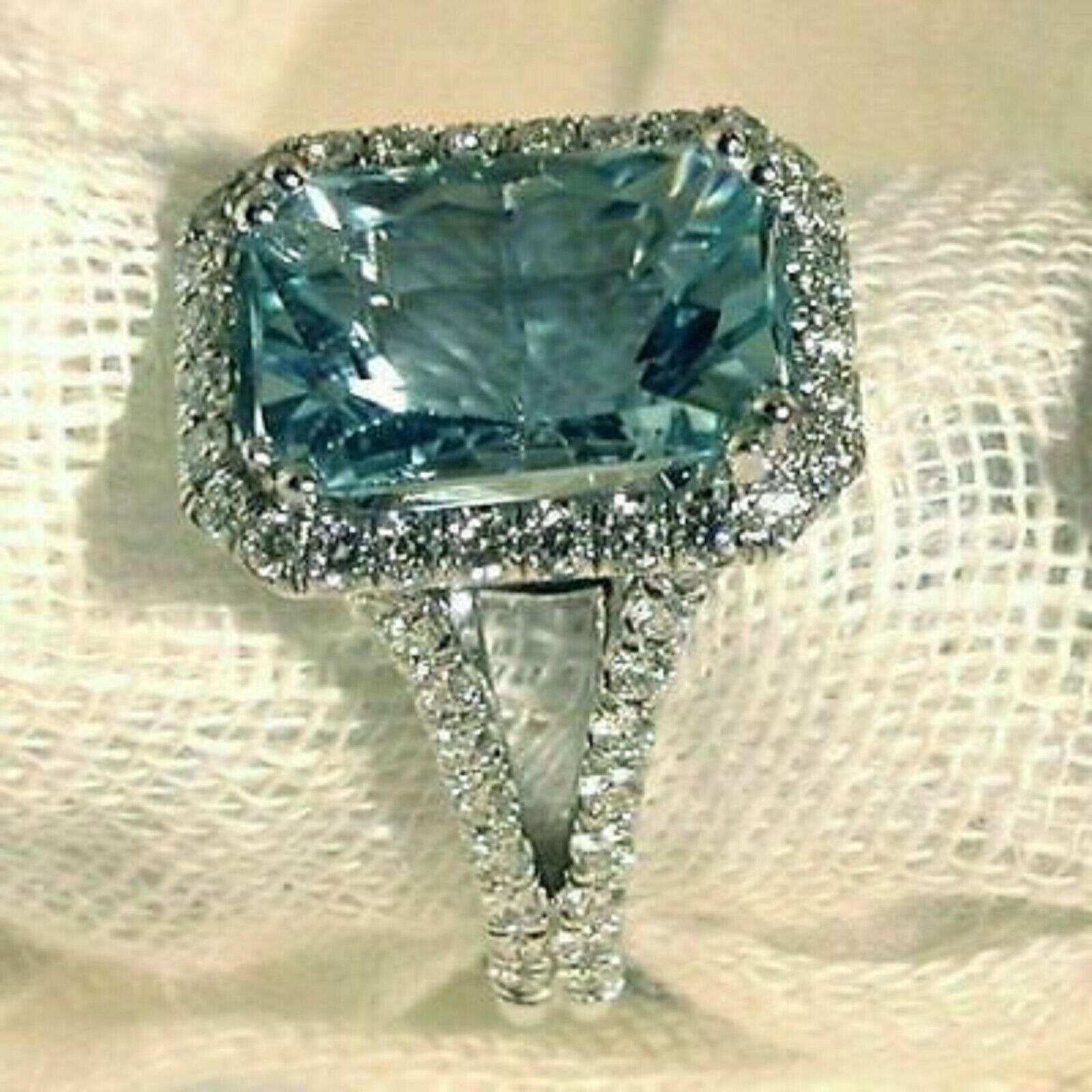 2.12Ct Emerald Cut Simulated Aquamrine Women’s Ring 14K White Gold Plated Silver