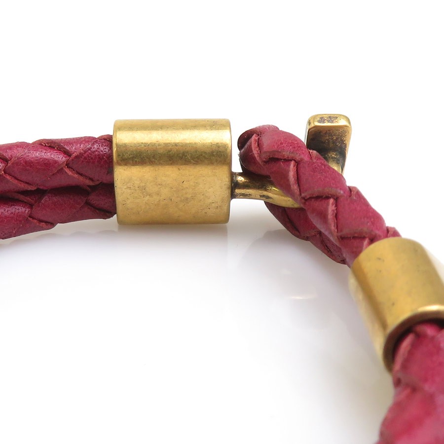 Auth SAINT LAURENT Bracelet Bordeaux/Gold Leather/Metal – r11338a