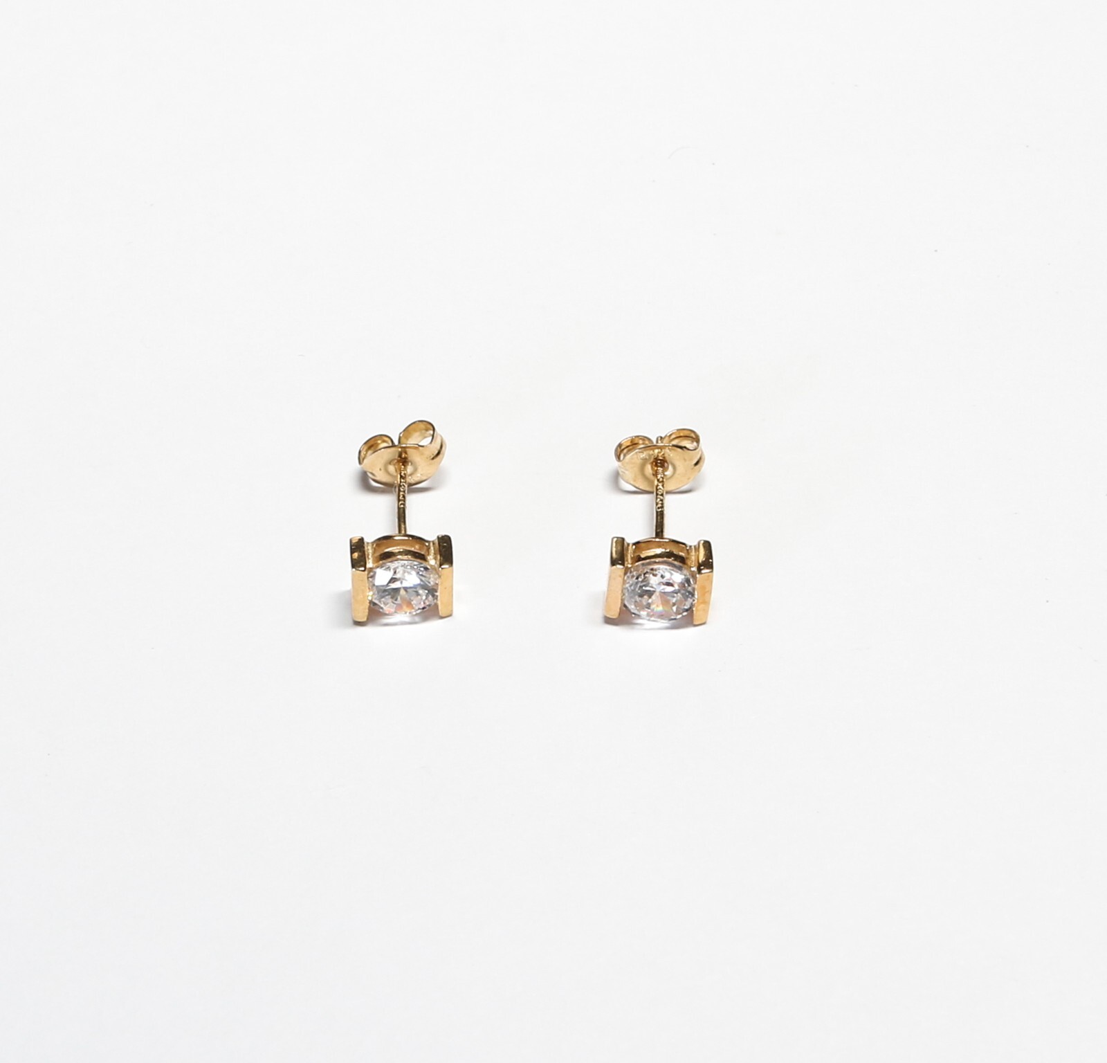 Pair Gold Vermeil Sterling Silver Side Bezel Style CZ Earrings 1.00ct TW