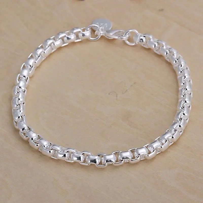 925 Sterling Silver Solid Chain Bracelet Women Men Wedding Gift Jewelry