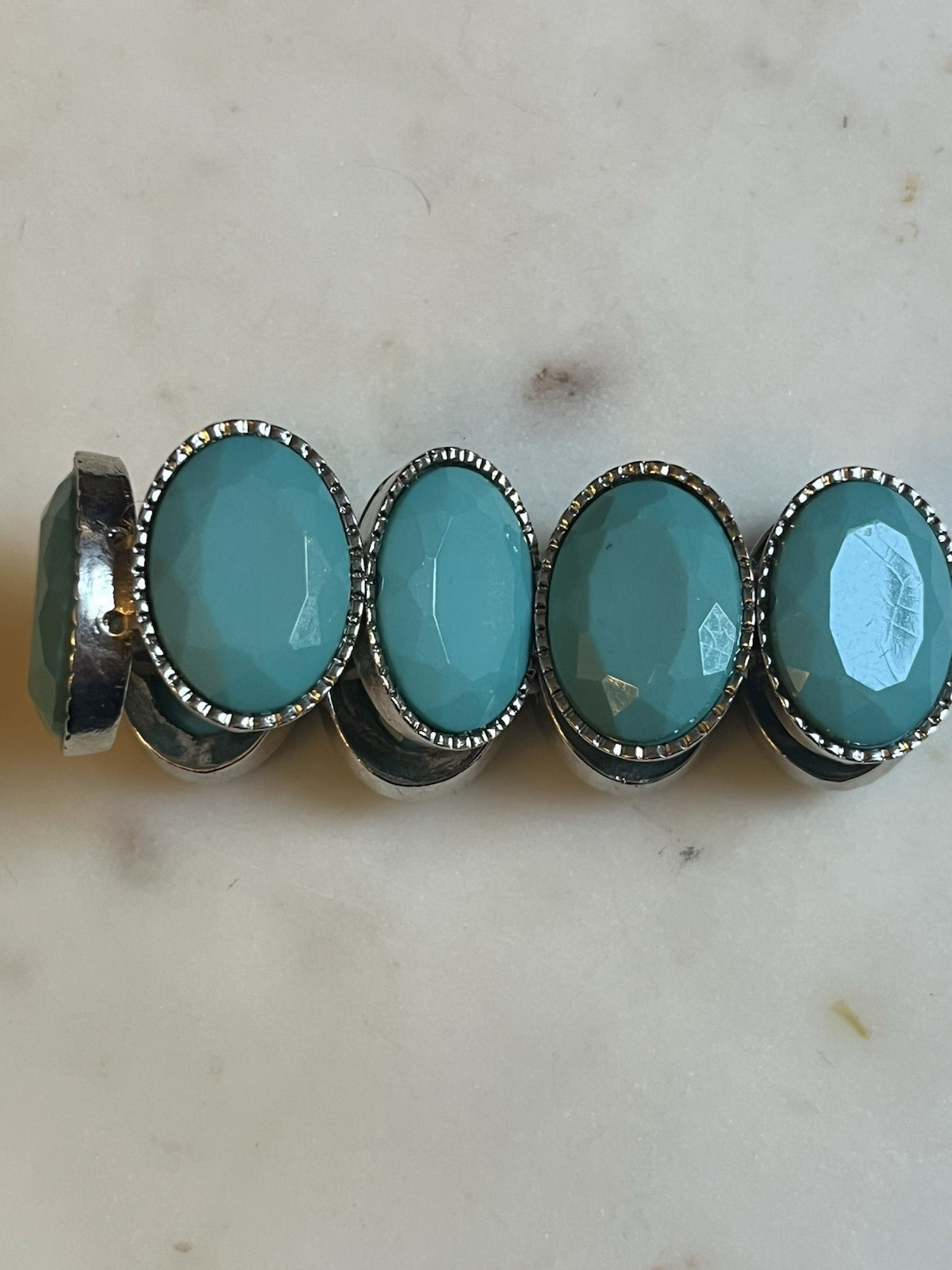 Faux Turquoise Faceted Beaded Stretch Bracelet Wide Pull On Statement