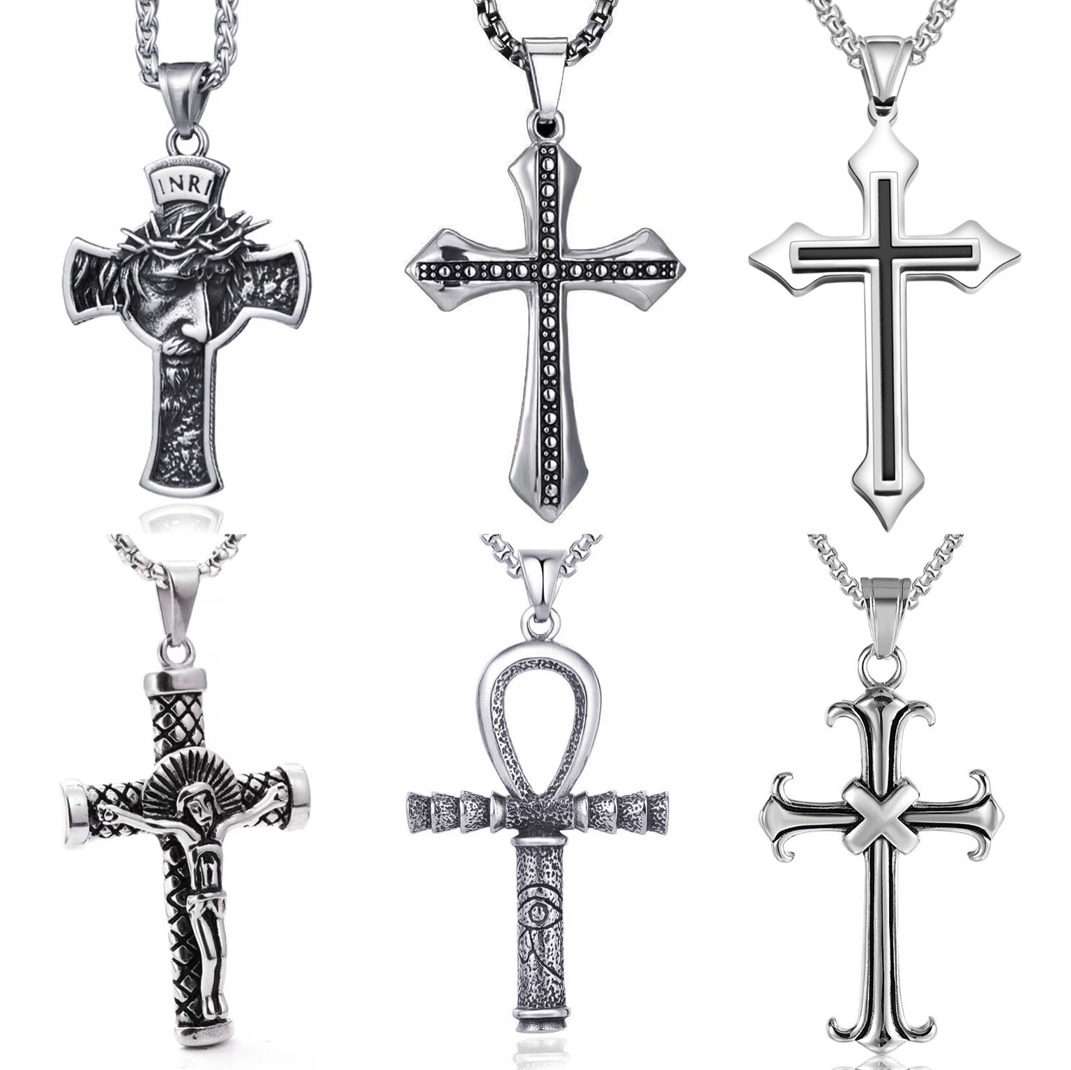 Men Cross Pendant Necklace Religious Christian Jewelry Stainless Steel Chain 24″