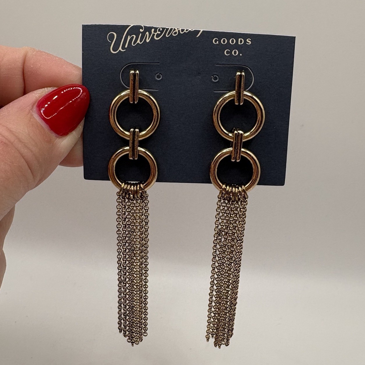 Gold Tone Circle Link Fringe Drop Earrings Universal Thread Target New