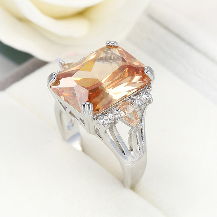 Woman Trendy Super Huge Genuine Morganite Gemstone Silver Wedding Ring Size 6-10