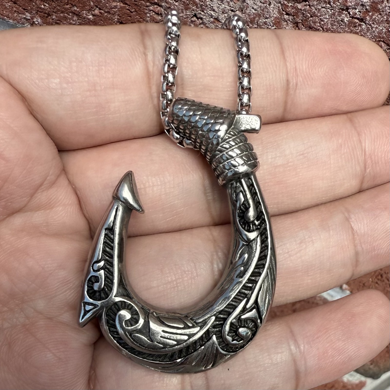 SMITH Mens Stainless Steel Hawaii Hawaiian Fish Hook Pendant Necklace For Men