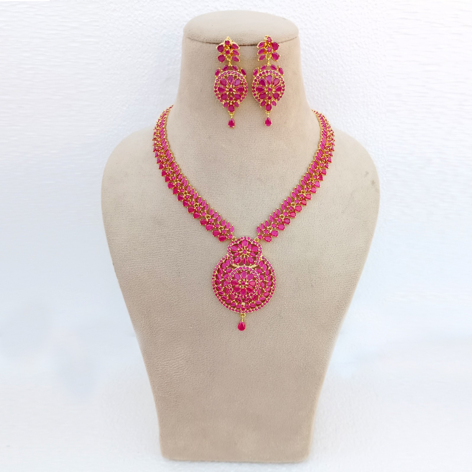Long Ruby Necklace Set 22K Gold Plated July Birthstone Jewelry Anniversary Gift