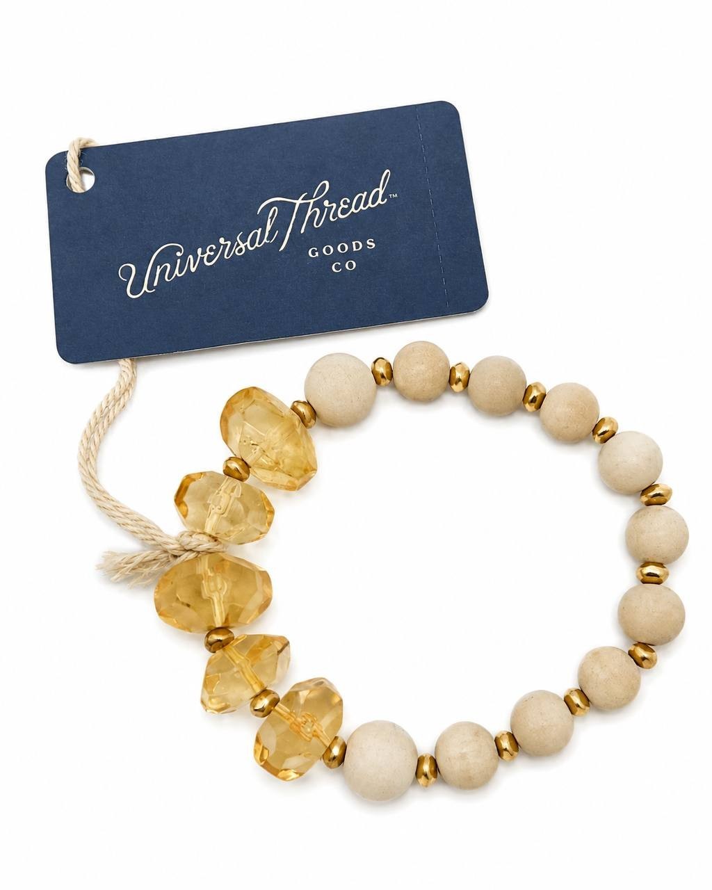 set of 2 Universal Thread Semi-Precious Yellow Citrine and Cream Stretch