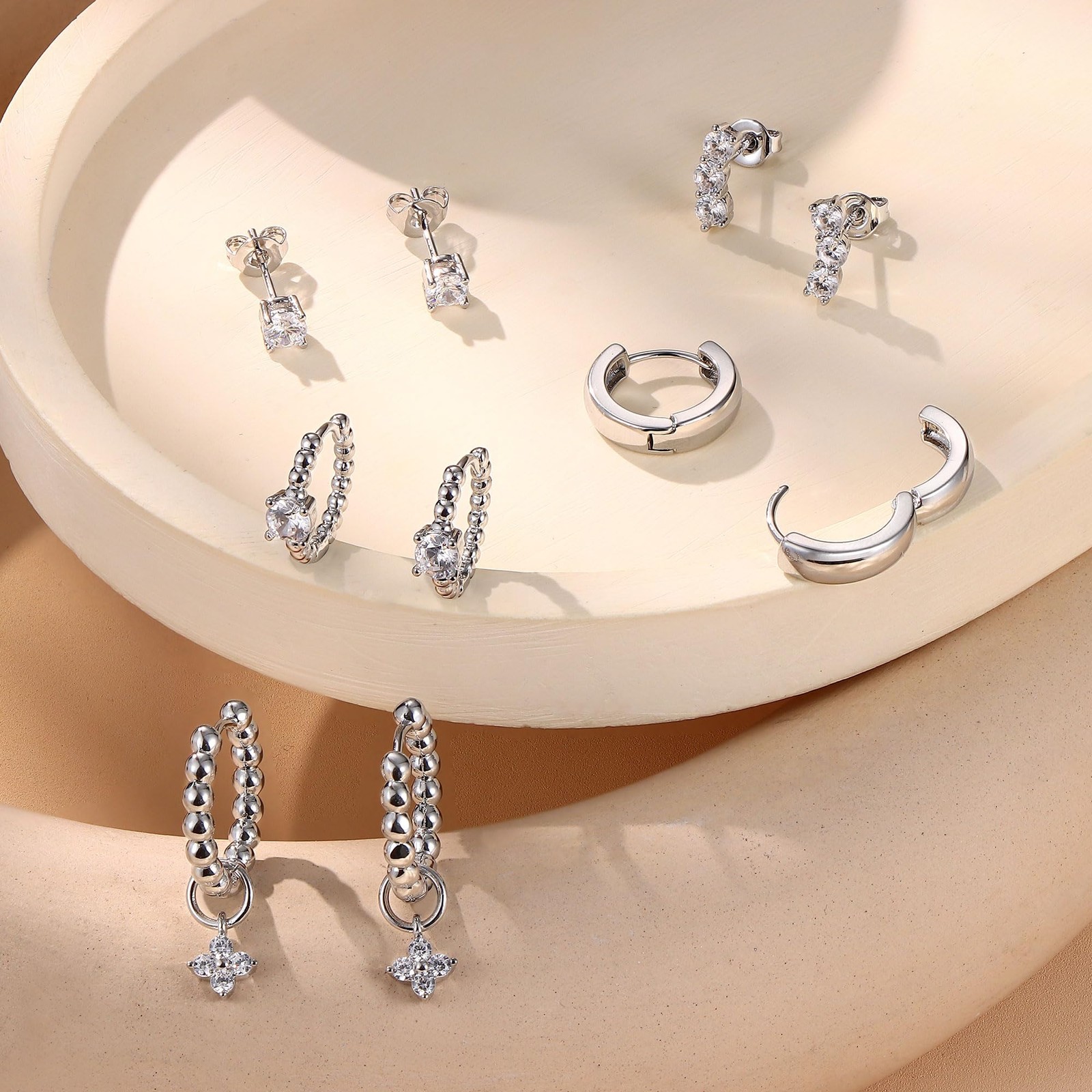 Dochais Small Silver Hoop Studs Earrings 14k Gold Plated Huggie Small,