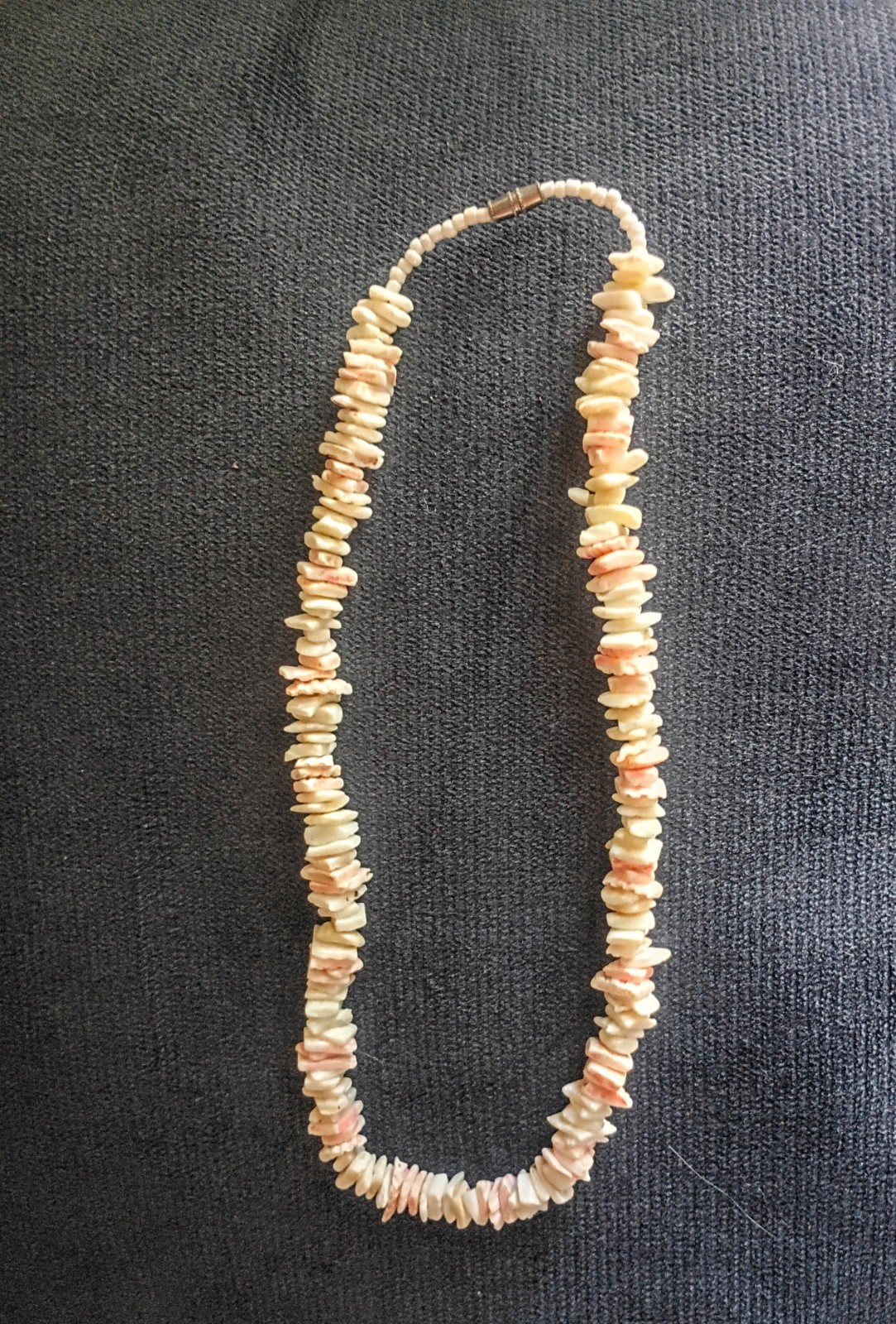 Pink & White Natural Shell Chip Beaded Necklace Strand, Barrel Clasp