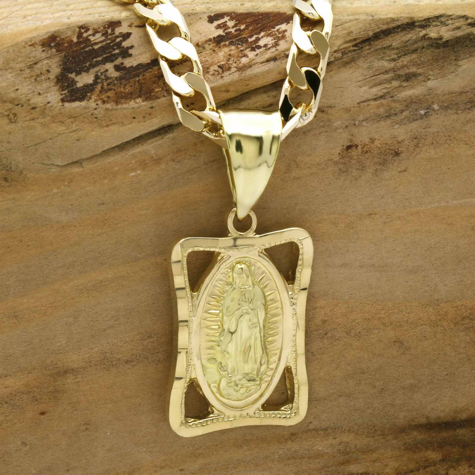 Mens 18k Gold Plated Virgin Guadalupe 5mm 24″Flat Cuban Necklace Chain (H)