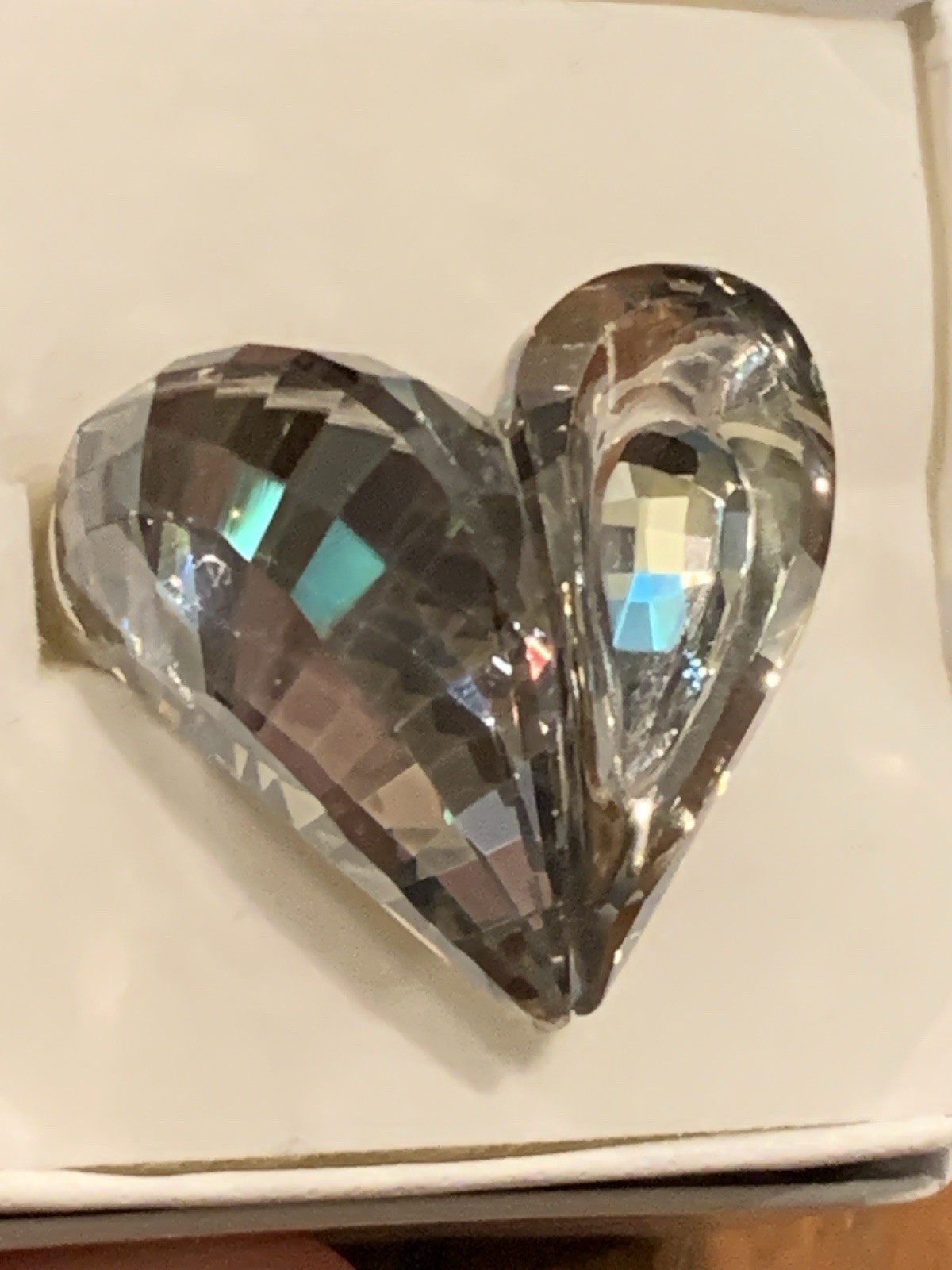 RARE Swarovski Swan Signed Crystal Large Heart Cocktail Ring Size 8.75 STUNNING