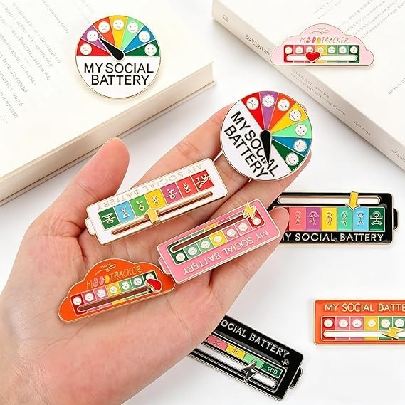 Slidable Social Battery Mood Attitude Tracker Brooch Pin Funny Enamel Badge Gift