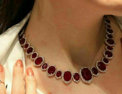 30Ct Simulated Garnet Tennis Necklace Earrings 925 Silver 14K White Gold Plated