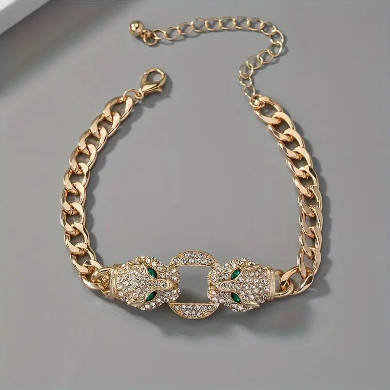Leopard Head Hip Hop Style CZ Bracelet, Domineering Cool Punk Style Jewelry.