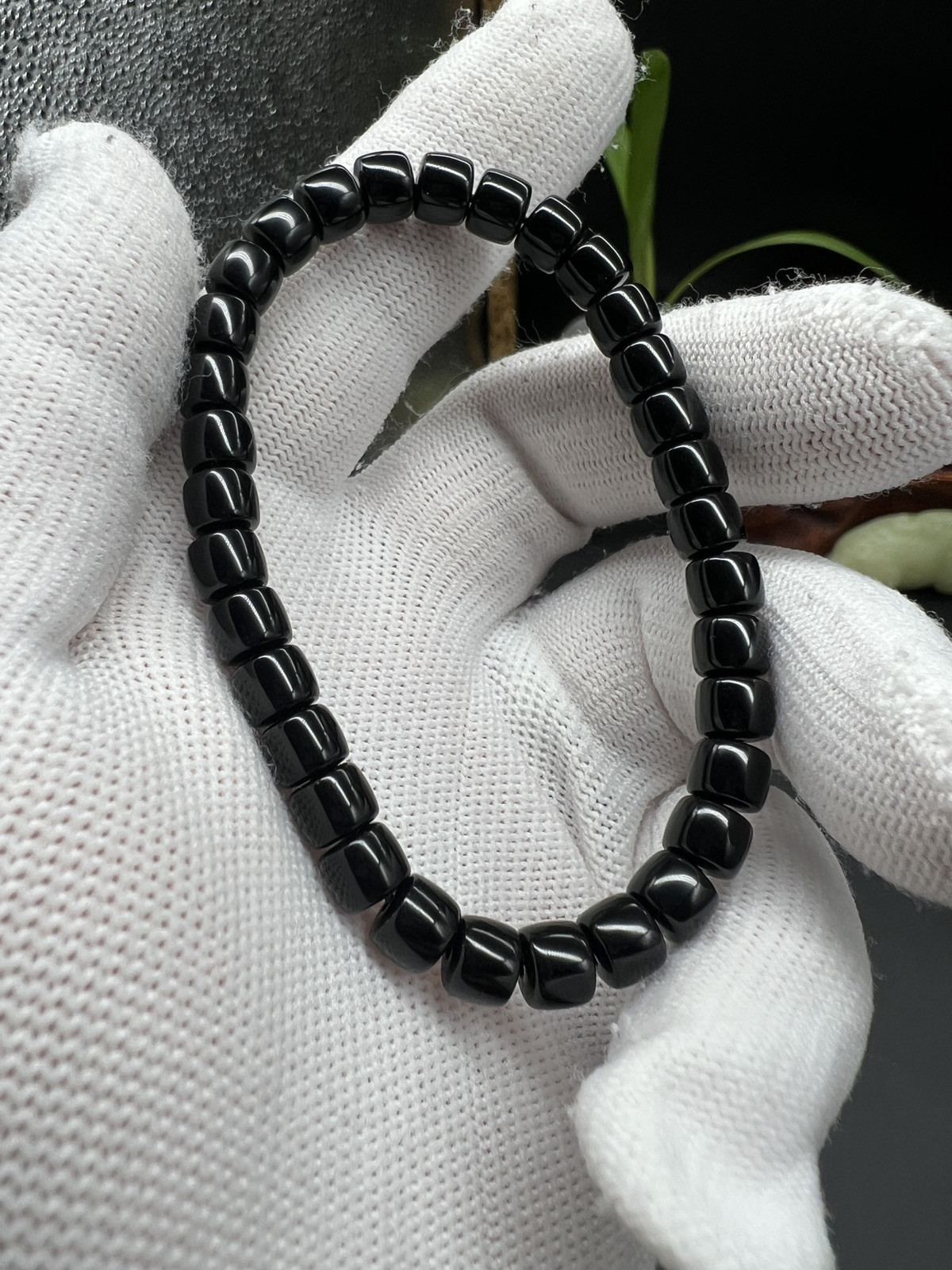 6.6×5.5mm Black onyx Bracelet 精工直切黑缟玛瑙手串