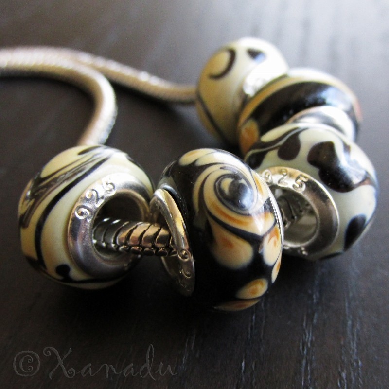 5PCs Black Brown Taupe Lampwork Glass Beads Set For European Charm Bracelets