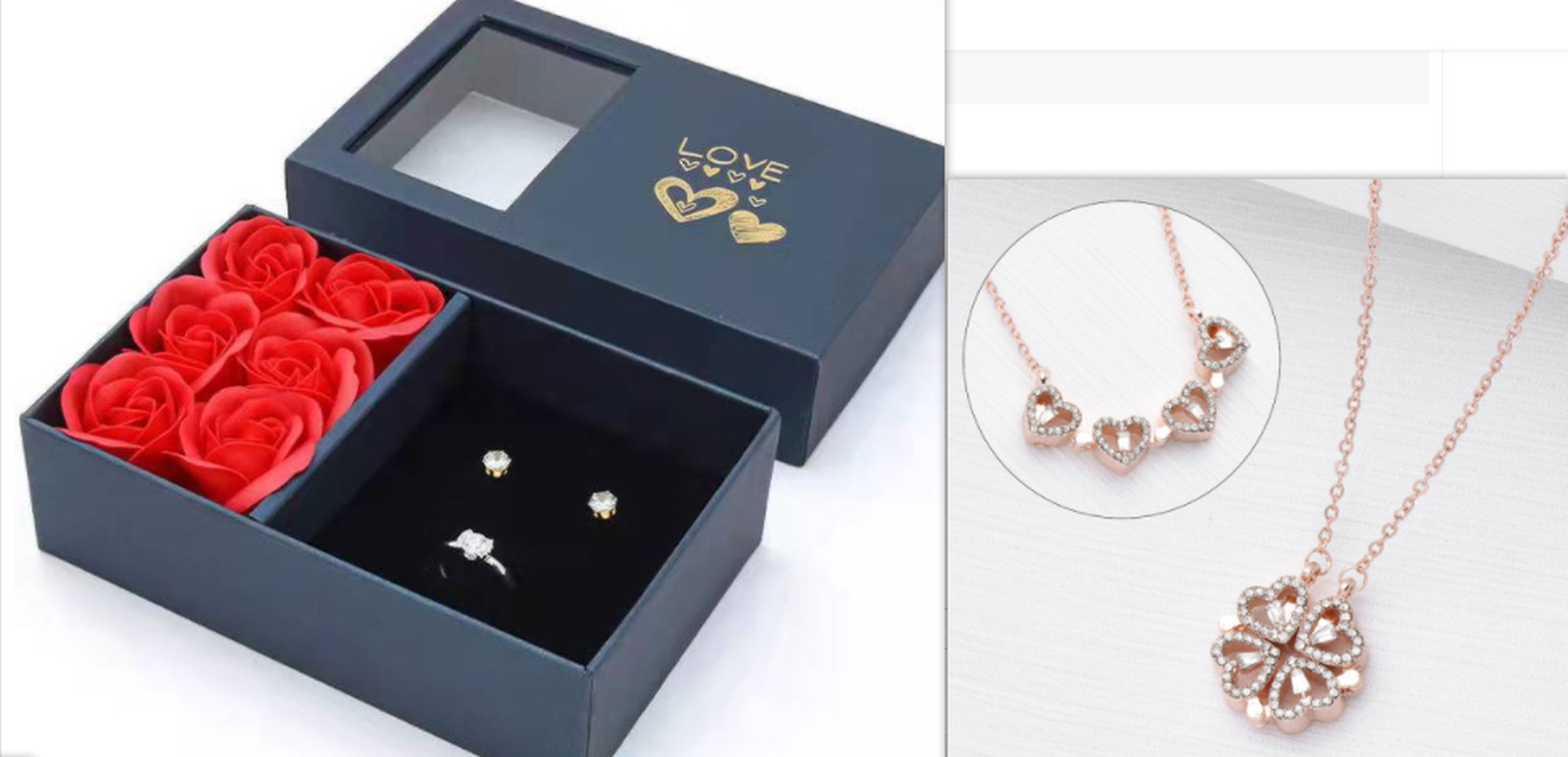 Retro Magnetic Heart Clover Pendant Necklace Women Openable Love Choker Gift