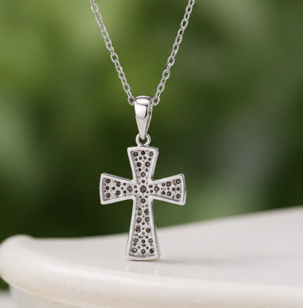 1Ct Round Cut Simulated Diamond Wedding Cross Pendant 925 White Sterling Silver