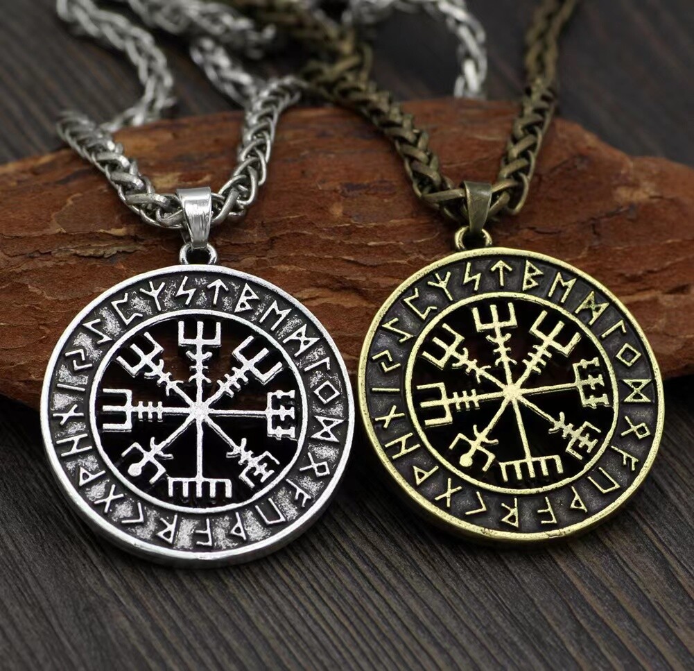 Mens Vintage Norse Viking Rune Vegvisir Compass Pendant Protection Necklace 24″